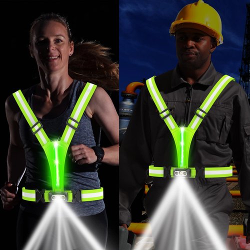 HEHEBON Reflective Running Vest,3 Lights High Visibility Reflective Running Gear,USB Rechargeable Light Up Vest for Walking Running Cycling,Adjustable fits Well for Men Women Kids