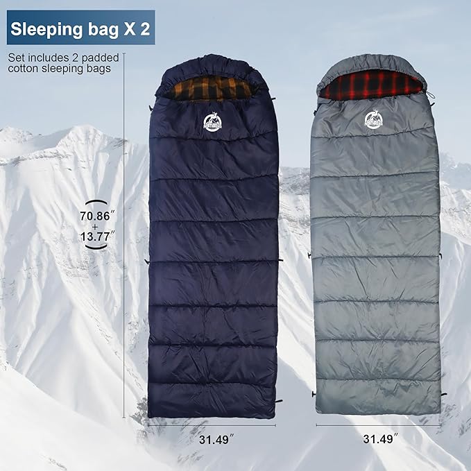 9-Piece Camping Tent Kit - 1 Dome Tent (2 or 3 Person), 2 Sleeping Bags, 2 Air Mattresses, 2 Single Camping Hammocks, 2 Blankets