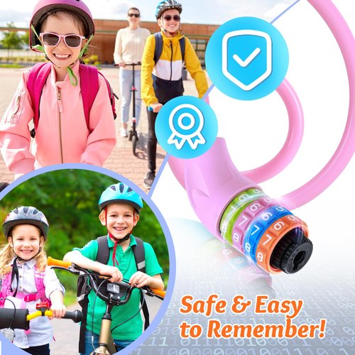 Sportneer Cable Lock: 4 Digit Resettable Combination High Security Bike Locks Heavy Duty Anti Theft - 25.6inch Long Colorful & Keyless Bicycle Lock for Kid‘s Bike-Pink
