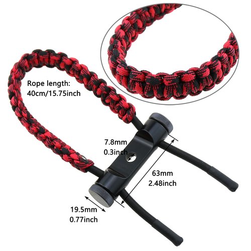 LUORNG 40cm Red and Black Archery Compound Bow Wrist Strap Braided Cord Adjustable Hunting Strap Bow Wrist Strap