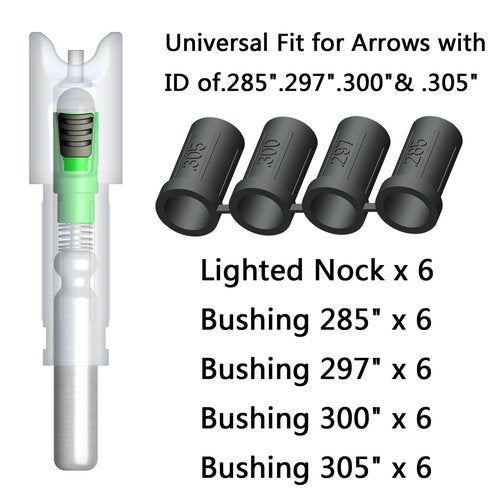Linpeng 6PCS Crossbow Lighted Nocks for Bolts with .285”/.297”/.300”/.305” Bushings with ON/Off Switch LED Arrow Nocks (Green)