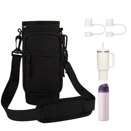 HEYSKAY Water Bottle Carrier Bag with Strap for Owala Carrier with Phone Pocket for 40/30oz Tumbler Carrier with 2PCS Straw Covers Stanley Accessories for Travelling