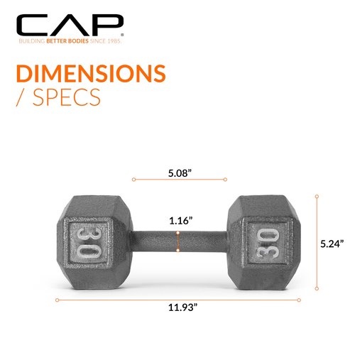 CAP Barbell Cast Iron Hex Dumbbell, Single, 30 lb