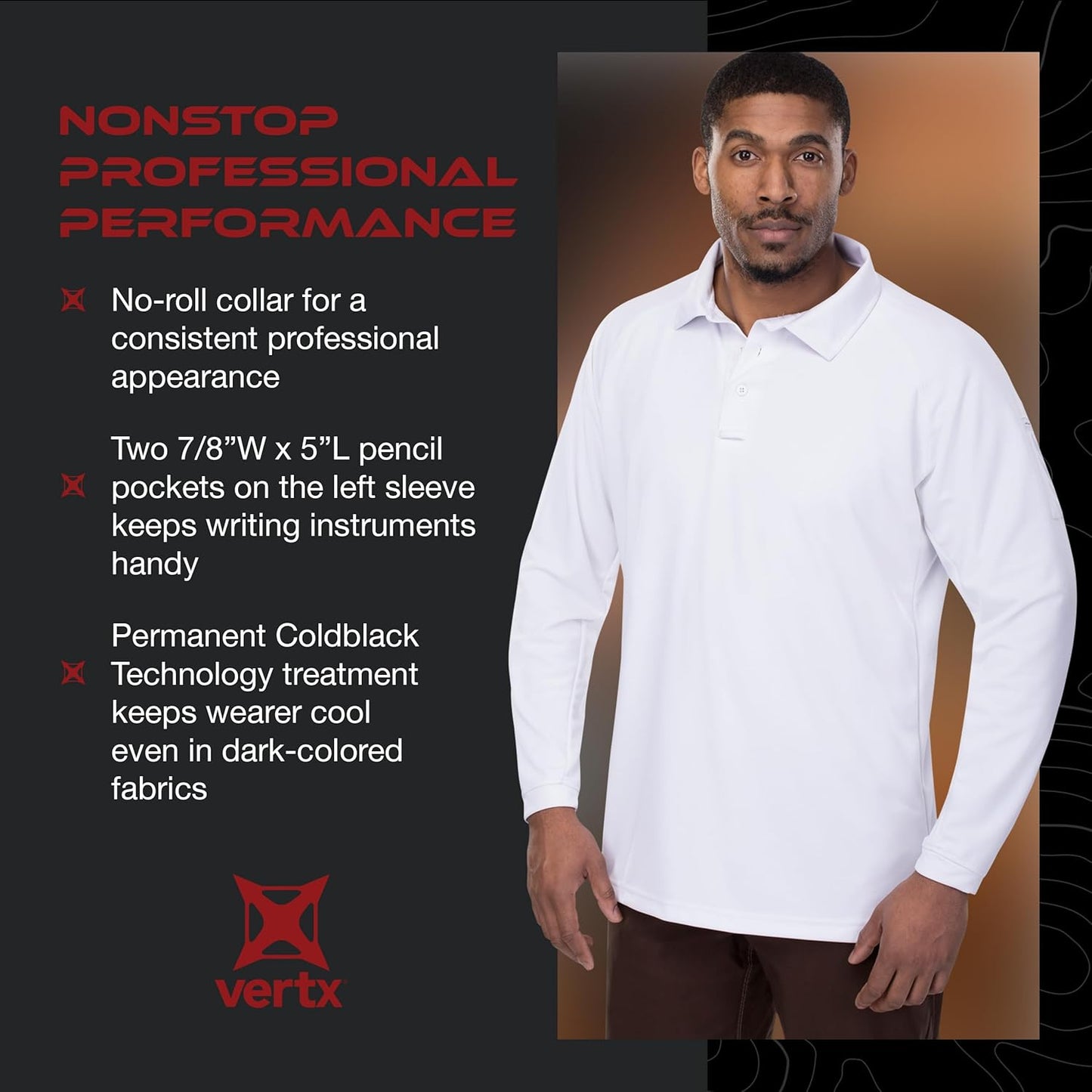 Vertx Mens Tactical Polo Shirt, Long Sleeve T-Shirt, Breathable, Tactical Clothing Gear, Police, Security, Relaxed Fit