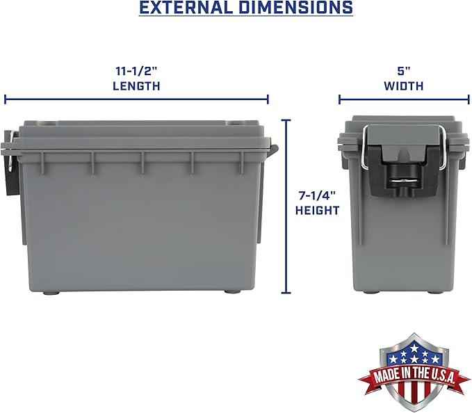 Sheffield 12792 2-Pack Ammo Storage Box, Stackable .30 Cal Field Boxes, Water and Dust Resistant, Lockable Storage Box with Handle, Secures Hunting Gear, Supplies, and Bullets, Made in The USA, Gray