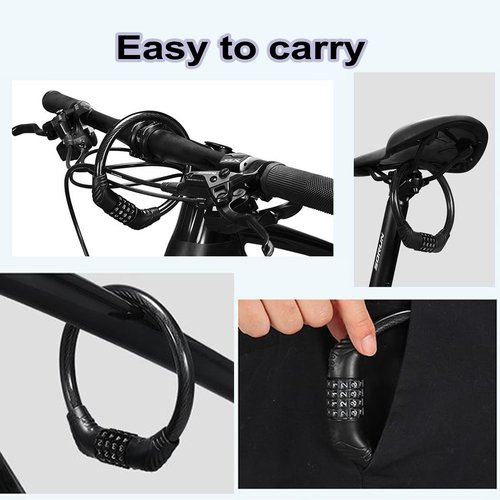 CUIWEI Bike Lock Cable, Heavy Duty Anti Theft Bicycle Lock Chain Portable Code Lock Cable Combo Bike Locks, 4 Digit Security Resettable Combination Lock Bicycle Cable Locks for Bike 16 inches 2 Pieces