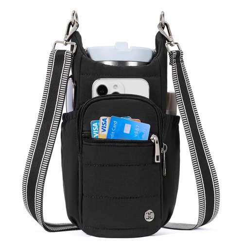 Telena Water Bottle Holder with Strap RFID Crossbody Bags for Women for Walking, Hiking, Cycling Black
