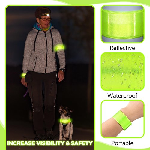 Halloscume 12 Pcs Reflective Arm Bands 15.75 in Reflective Snap Bands Slap Bracelets High Visibility Safety Ankle Strips for Night Walking Cycling Running Jogging Hiking(Green)
