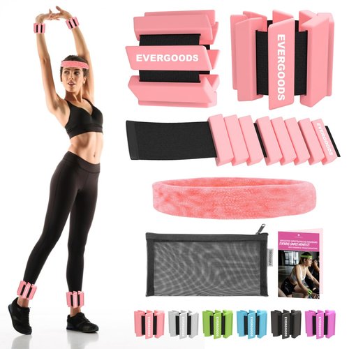 Evergoods Wrist and Ankle Weights for Women and Men, Set of 2 (1lb Each) Wrist Weights with Sweatband, Adjustable Strap Leg Weights Perfect for Yoga, Pilates, Dance, Pool Workouts, and Jogging (Light Pink)