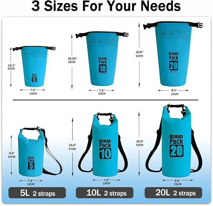 Floating Waterproof Dry Bag Backpack 5L/10L/20L, Roll Top Bag for Kayaking, Rafting, Boating, Swimming, Camping, Hiking, Beach, Fishing. (Blue, 10L)