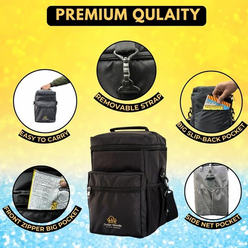 Outer Woods Insulated 4 Bottle Cooler Bag | 6+ Hours Cooling | Beverage Cooler Bag | 4 Units of Ice Gel Packs Included (Black)