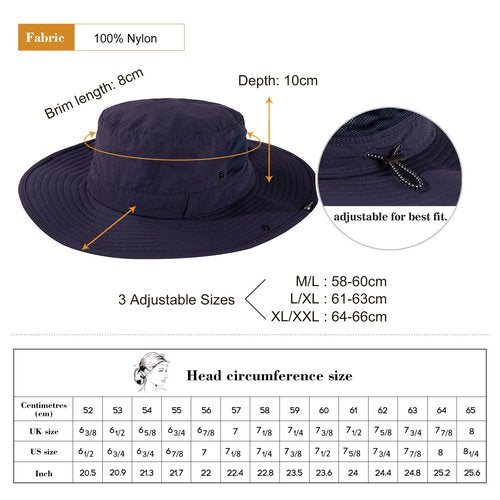 TOP-EX Men's Waterproof Bucket Sun Hat with Wide Brim, Summer Boonie Shade Cap for Outdoor Hiking, Fishing, Beach, Safari - UV Protection SPF Sunhat, Navy M/L
