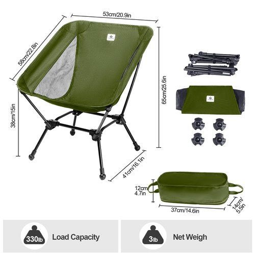 Blackpongo Camping Chair, Foldable with Storage Bag, Portable & Lightweight for Adults, 330lbs Capacity - Hiking, Fishing, Beach, Lawn (Green)