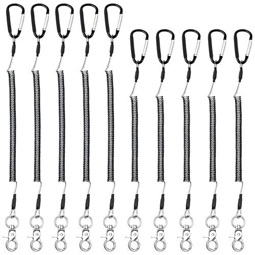 10 Pcs Fishing Tool Lanyards, Retractable Steel Wire Tethers- Heavy Duty Stainless Steel Coiled Security Cables with Carabiners for Kayak Accessories Range Finder Fishing Gear - 2 Sizes