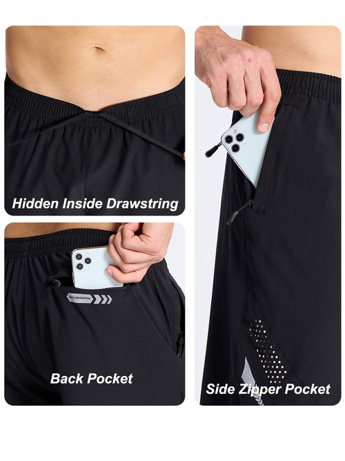 DEVOROPA Mens Athletic Running Shorts 7 Inch Lightweight Quick Dry Gym Workout Basketball Hiking Sports Shorts Zipper Pockets Black XL