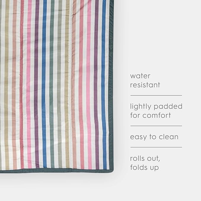 Little Unicorn 5'x7' Outdoor Family Picnic & Beach Blanket | Durable & Water-Resistant Fabric | Compact Fold & Easily Wipes Clean | Zipper Pocket (Chroma Rugby Stripe)