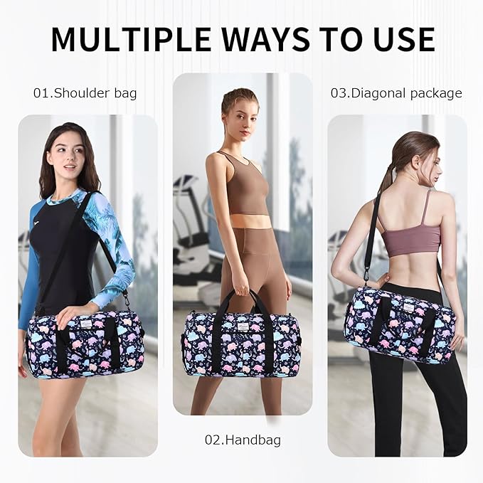 KAMO Travel Duffle Bag, Weekender Bags for Women with Shoe Compartment, Gym Bag for Women with Wet Pocket Workout Dance Tote Bag Personal Item Travel Bag with Trolley Sleeve