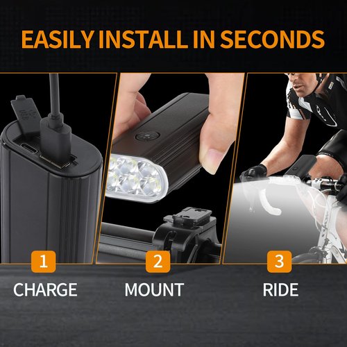POOLHOLE - 6 LED Super Bright Bike Lights for Night Riding, High Lumen 5 Modes Bike Headlight &USB-C Bicycle Front Light, 4800 mAh Aluminum Front Light,Runtime 16+hrs,Waterproof Safety Bike Light