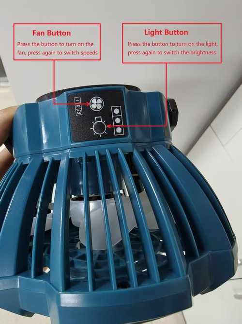 GRVODFRTA Portable Camping Fan with LED Lantern for Makita 18V Battery Operated Tent Ceiling Fan with Remote Control, Small Outdoor Fan with Hook for Canopy(No Battery)