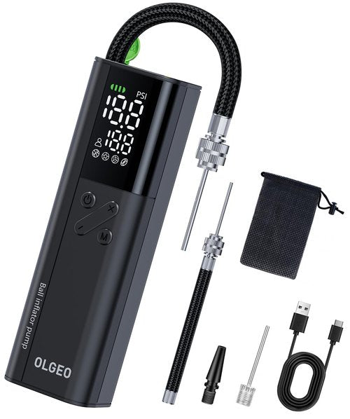 Olgeo Electric Ball Pump, 16PSI Portable Air Pump with Pressure Gauge and Digital LCD Display for Basketball Pump, Soccer Ball, Football Pump, Volleyball Pump, 4X Faster Sports Ball Pump