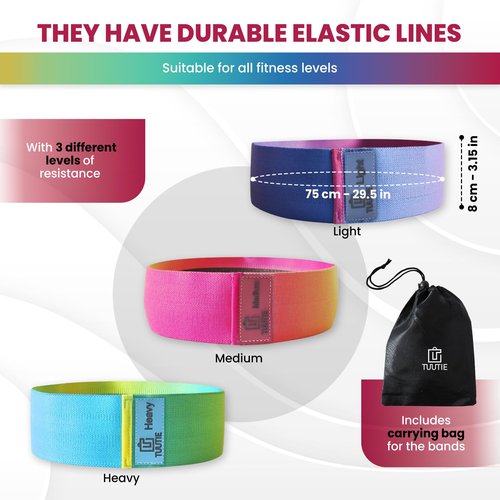 TUUTIE Non-Slip Resistance Bands - Durable Fabric Exercise Bands for Glute Workouts - Lightweight & Compact with 3 Levels - Resistance Bands for Working Out - No Equipment Needed