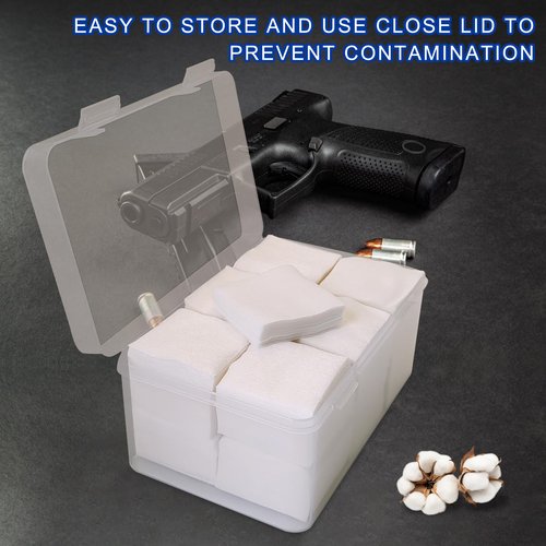 900 PCS Gun Cleaning Patches, 2x2 Inch Square Lint-Free Cotton Pads for 9mm, Rifle, Shotgun & Firearm Maintenance - High Absorbency Gun Cleaning Wipes, Cloth, Pads with Storage Case