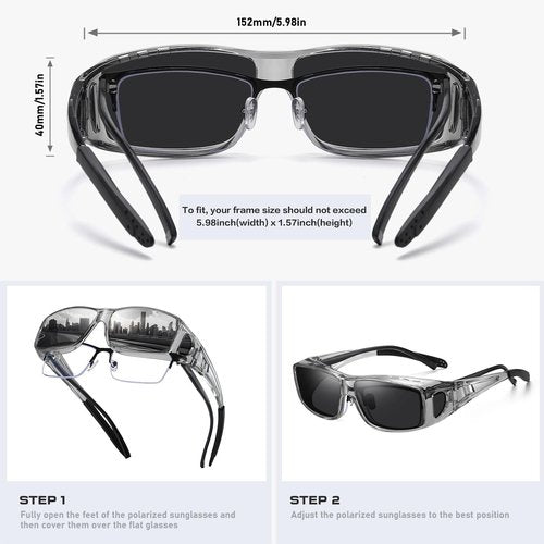 Wzerry Fit Over Glasses Sunglasses for Women Men, Polarized Oversized Sun Glasses for Prescription Glasses UV400 Protection (Transparent Grey Frame/Grey Lens)