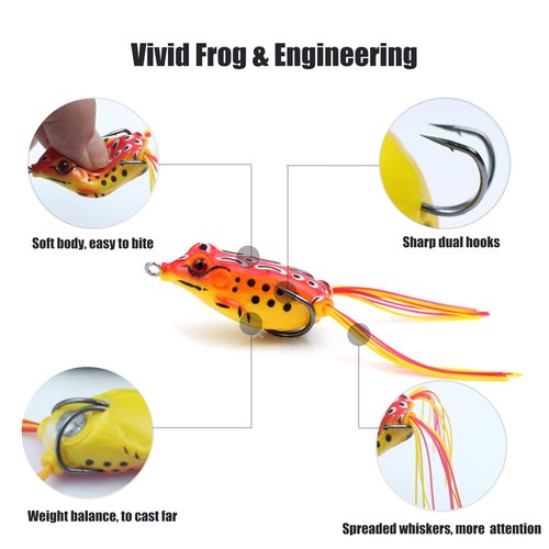 𝗘𝗫𝗔𝗨𝗥𝗔𝗙𝗘𝗟𝗜𝗦 5pcs Fishing Lures Frogs Lure Frog Baits Ray Frog Topwater luresFishing baits for Basslure Pike Snakehead Musky Weedless Freshwater Soft Lure with Tackle Box