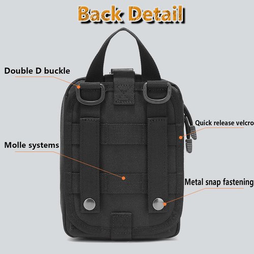 Tactical Medical Molle Pouch Tactical - 1000D Nylon First Aid Pouchs, Big Capacity EMT Bag Utility, Heavy Duty Military Grade Rip-Away Ifak Pouch for Home and Outdoor Activities (Black)