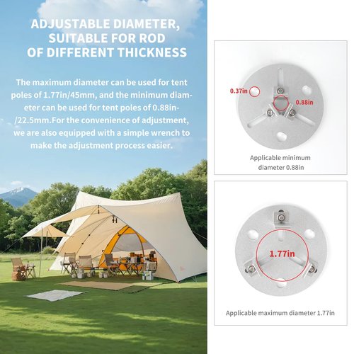 QIANXIHAORQ Tent Pole Accessories Base, Used for Outdoor Awnings, Camping Tarps, and Beach Tents. Aluminum, Adjustable (Suitable for Tent Poles with Diameter 22.5mm-45mm) 2 Pcs