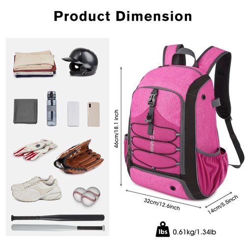 G4Free Baseball Bag for Youth Adults, Softball Backpack with Shoe Compartment, Large Bat Backpack with Fence Hook, Lightweight T-ball Gear Bag