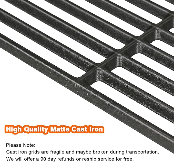 Hisencn Cooking Grates for Home Depot Chargriller 1624 Smokin' Champ Charcoal Grill Horizontal Smoker, Cast Iron Solid Rod Grill Cooking Grid Replacement Parts, 19 1/2 inch, 3 Pack