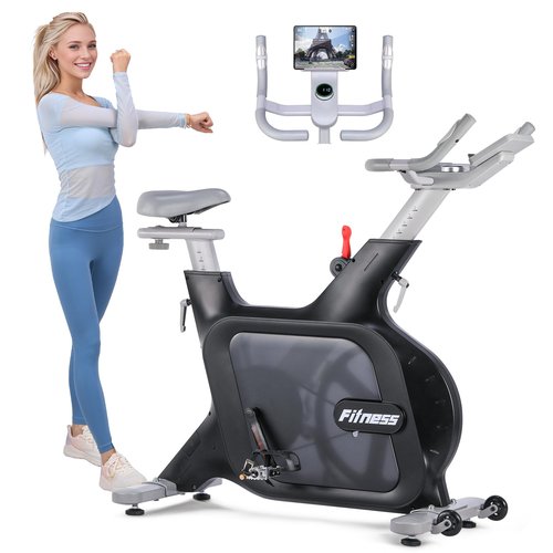 Quiet Electromagnetic Resistance Stationary Bike for Home, Excercise Bike with Wheels for Easy Mobility, Indoor Cycling Bike with Adjustable Comfortable Seat, 32 Levels of Adjustable Resistance, Black