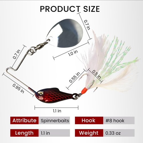 Pristis 4 pcs Spinnerbait Fishing Lures, Spoon Rig Lures, Blade Spinner Baits with Treble Hook, Slow Sinking Swimbait Metal Jig Kit for Freshwater Saltwater Smallmouth & Spotted Bass Trout Crappie