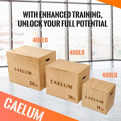 CAELUM 3-in-1 Wooden Plyo Box – Non-Slip Jump Box for Home & Gym, Heavy-Duty 400lbs Plyometric Box for Step-Ups, Squats, Strength & Agility Training