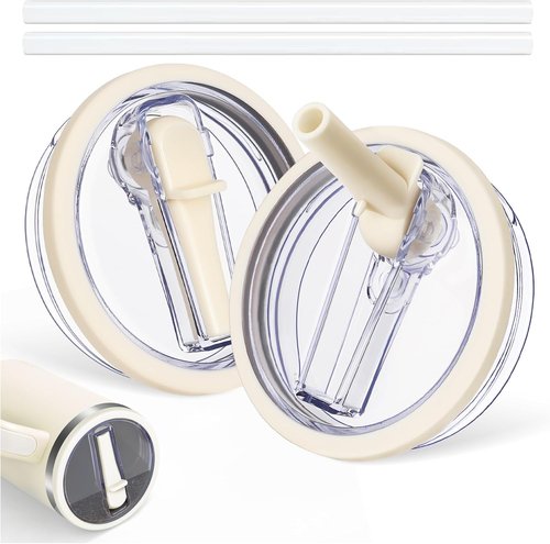Straw Lid for Stanley 40oz and 64oz Tumbler.Leakproof Flip Straw Lid Fit Stanley Cup Quencher H2.0 40 oz/64 oz and ProTour 40oz/ 64 oz Tumbler. (Cream color-2 Pack)