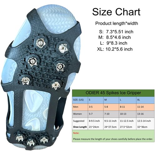 ODIER Ice Cleats Grippers for Boots and Shoes 9 Teeth Crampons Tiny Spikes for Walk on Ice Snow and Freezing Mud (M (2024))