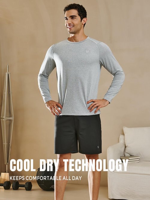 NORTHYARD Men's Long Sleeve Running Shirts Quick Dry Athletic Workout Gym Sun Protection UPF 50+ Shirt Hiking Swim Rash Guard Grey Heather XL