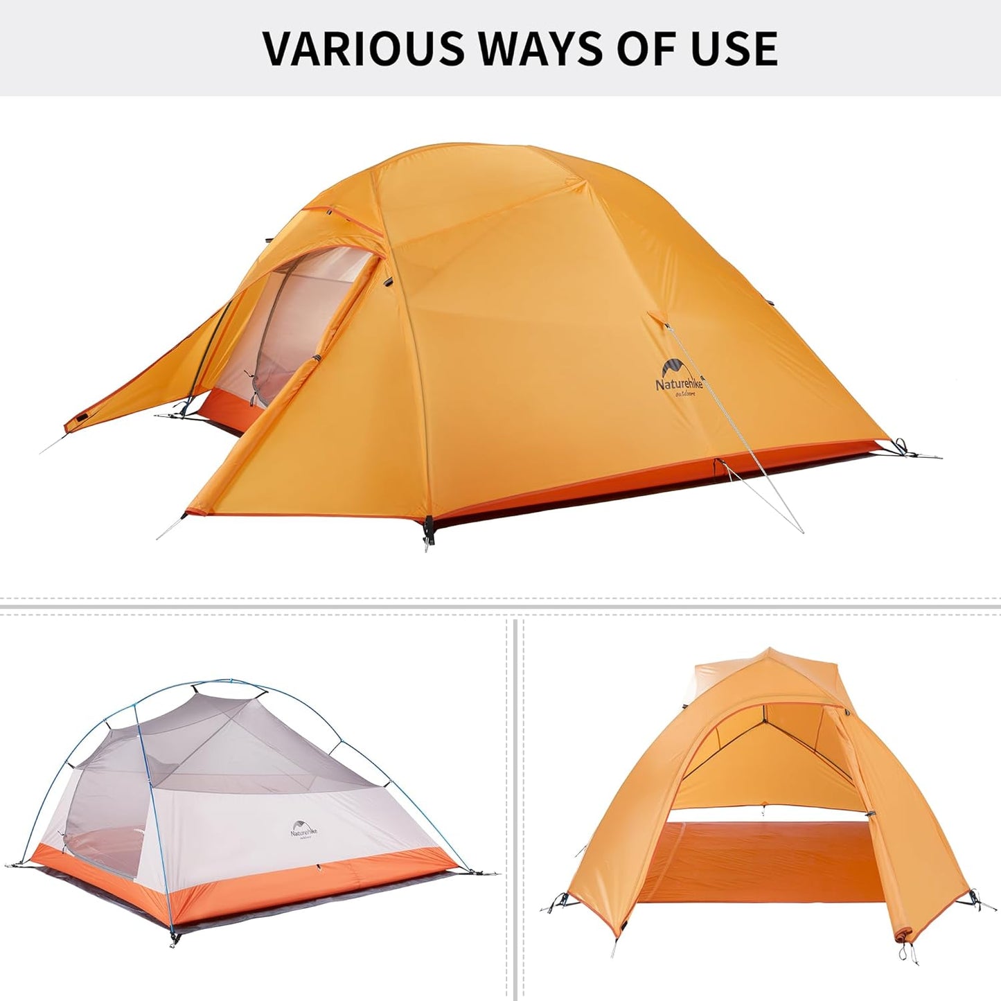Naturehike Cloud-Up 3 Person Lightweight Backpacking Tent with Footprint - 3 Season Free Standing Dome Camping Hiking Waterproof Backpack Tents