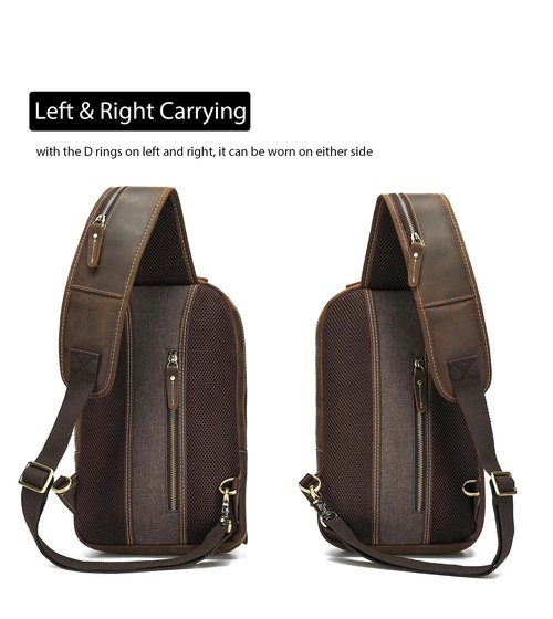LANNSYNE Leather Sling Bag For Men Crossbody Chest Daypack fits 10.5" iPad,Leather Travel Wallet Neck Wallet Travel Pouch for Men and Women Keep Valuables Safe