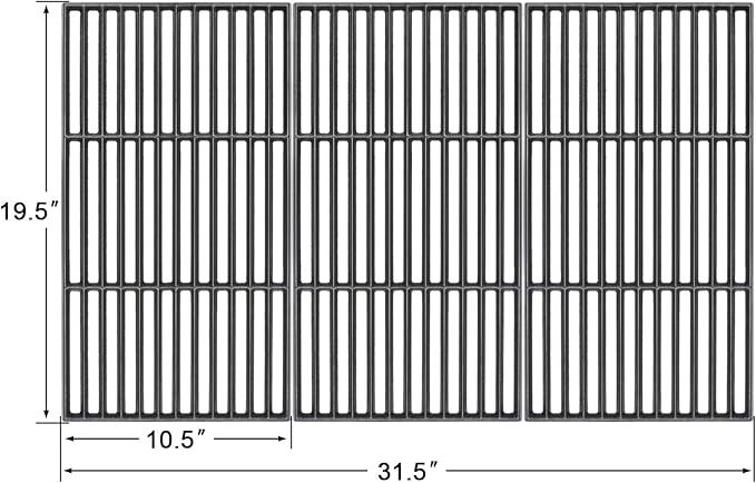 Hisencn Cooking Grates for Home Depot Chargriller 1624 Smokin' Champ Charcoal Grill Horizontal Smoker, Cast Iron Solid Rod Grill Cooking Grid Replacement Parts, 19 1/2 inch, 3 Pack