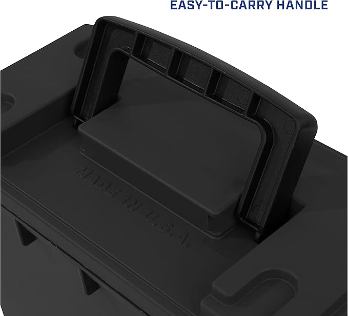 Sheffield 12772 4-Pack Ammo Storage Box, Stackable .30 Cal Field Boxes, Water and Dust Resistant, Lockable Storage Box with Handle, Secures Hunting Gear, Supplies, and Bullets, Made in the USA, Black