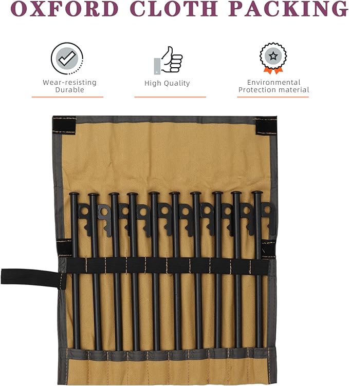 12 inch Tent Stakes,Metal Heavy Duty Camping Stakes for Outdoor Canopy and tarp ,10 Pack with Portable Bag