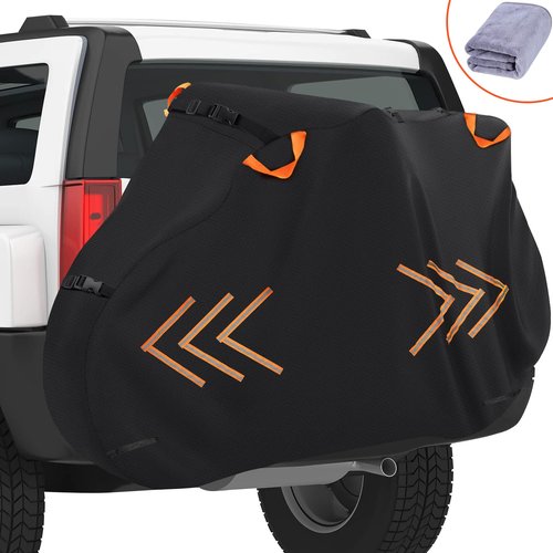 Bike Cover for Transport on Rack, 600D Oxford Bike Rack Cover Heavy Duty Bicycle Covers Outdoor Storage Waterproof Bike Covers for 1 Bikes on Rear Bike Rack for Mountain Road Electric City Bike