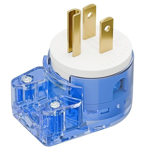 Transparent Blue ETL Verified Nema 5-15P 90 Degree Right Angle Plug - 3-Prong Household 15A 125V AC Plug