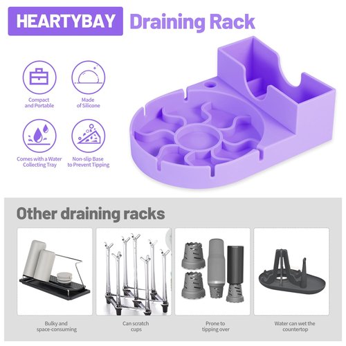 heartybay Bottle Drying Rack for Stanley Cup, Silicone Holder Stand for Water Bottle, Tumblers, Cups, Mugs, Glasses - Travel-Friendly Space Saving Design, Purple
