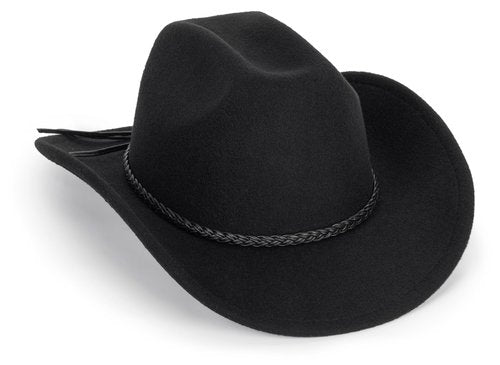 Women Men Classic Felt Wide Brim Western Cowboy Cowgirl Hat Rodeo Hat with Belt Black