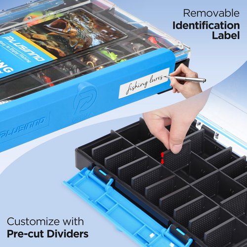 PLUSINNO Waterproof Fishing Organizer with Removable Dividers, 1/2 Packs Fishing Box Tray Lure and Terminal Tackle Storage