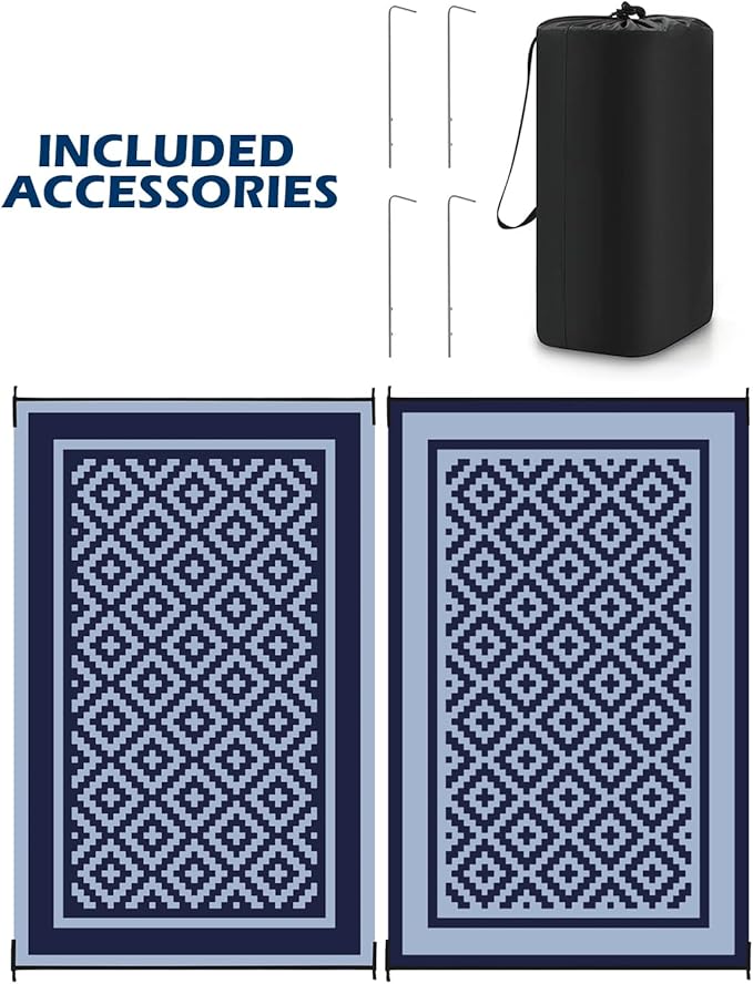 Kohree Outdoor Rug Waterproof 6x9 ft, RV Outdoor Plastic Straw Rug for Patios Clearance,Reversible Area Rug for Camping,Balcony,Deck,Blue