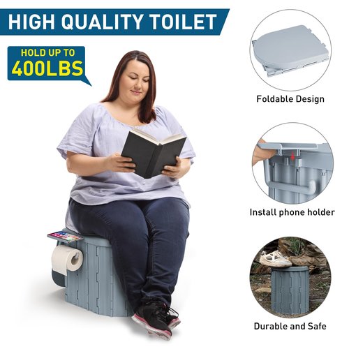 Thallike Portable Camping Toilet with Pop-Up Privacy Tent, 12-inch Toilet Seat, Outdoor Portable Folding toilet Potty for Adults Load Capacity of 400 Lbs, LED-Light Camping Bathroom